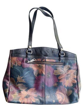 Patricia Nash Floral Leather Shoulder Bag Black Trim & Interior Zipper Pocket